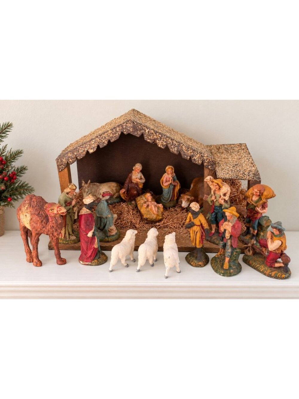 Vintage Italy Papier Mache Nativity Set 19 Pieces With Creche 1940s–1950s